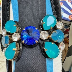 Dolce and Gabbana brocade fabric and leather crystal embellished loafers size 38